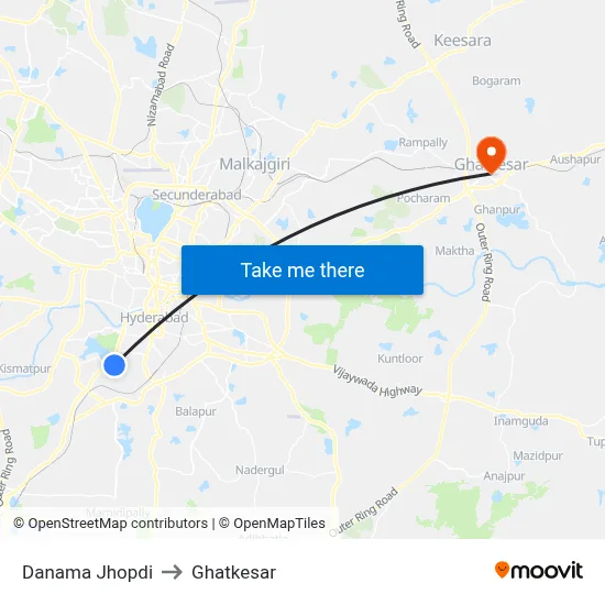 Danama Jhopdi to Ghatkesar map