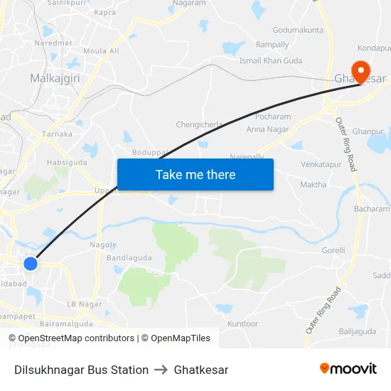 Dilsukhnagar Bus Station to Ghatkesar map