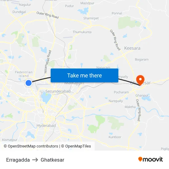 Erragadda to Ghatkesar map