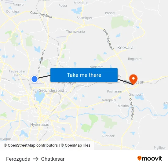 Ferozguda to Ghatkesar map