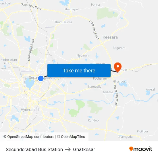 Secunderabad Bus Station to Ghatkesar map