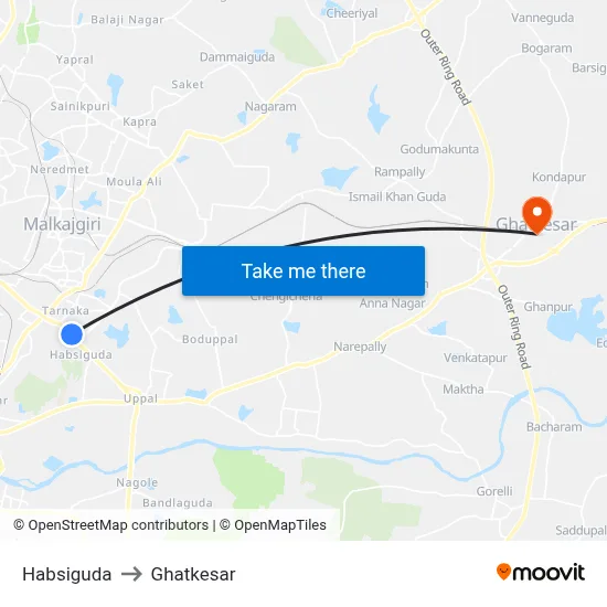 Habsiguda to Ghatkesar map