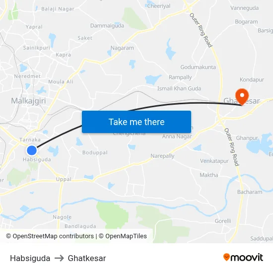 Habsiguda to Ghatkesar map