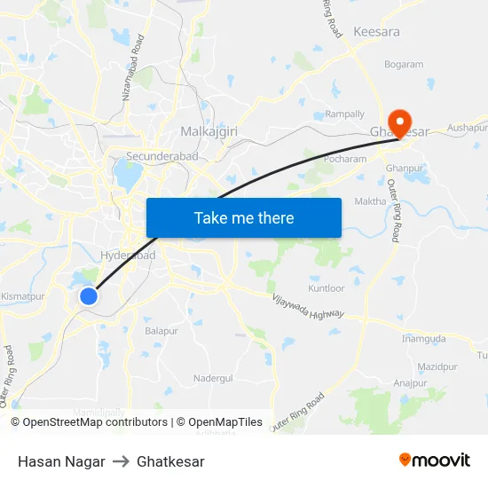 Hasan Nagar to Ghatkesar map