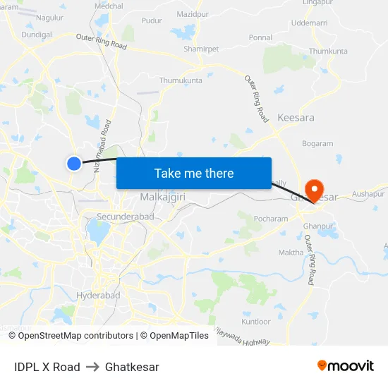 IDPL X Road to Ghatkesar map