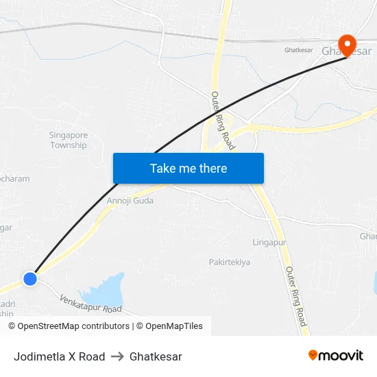 Jodimetla X Road to Ghatkesar map