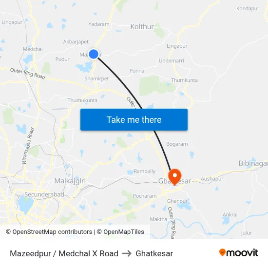 Mazeedpur / Medchal X Road to Ghatkesar map