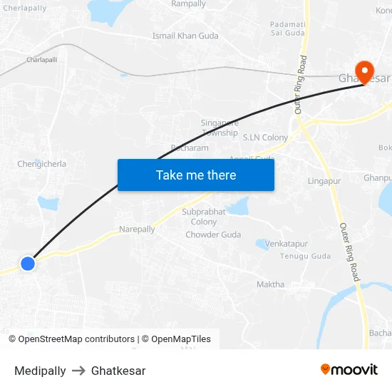 Medipally to Ghatkesar map