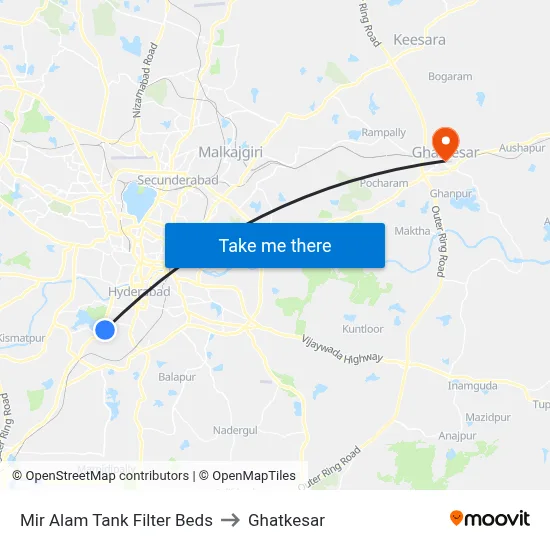 Mir Alam Tank Filter Beds to Ghatkesar map