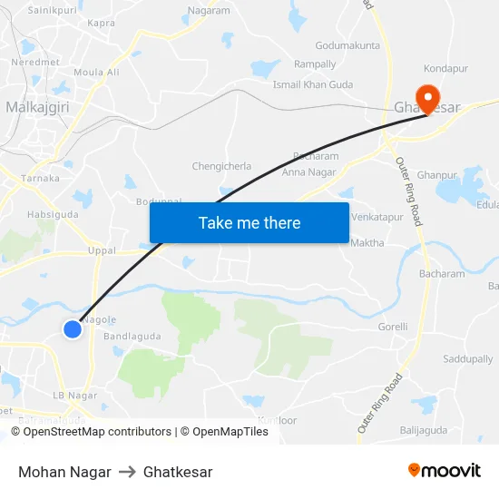 Mohan Nagar to Ghatkesar map