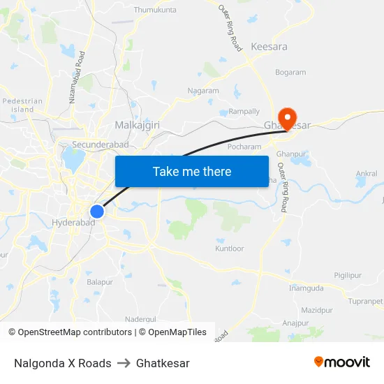 Nalgonda X Roads to Ghatkesar map
