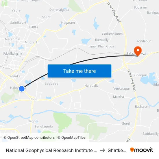 National Geophysical Research Institute (Ngri) to Ghatkesar map