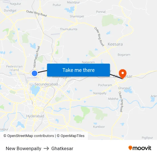 New Bowenpally to Ghatkesar map