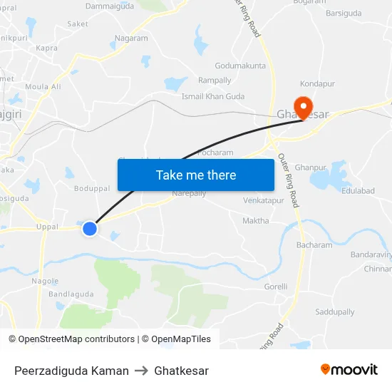 Peerzadiguda Kaman to Ghatkesar map