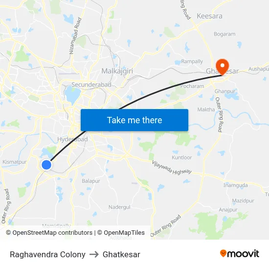 Raghavendra Colony to Ghatkesar map