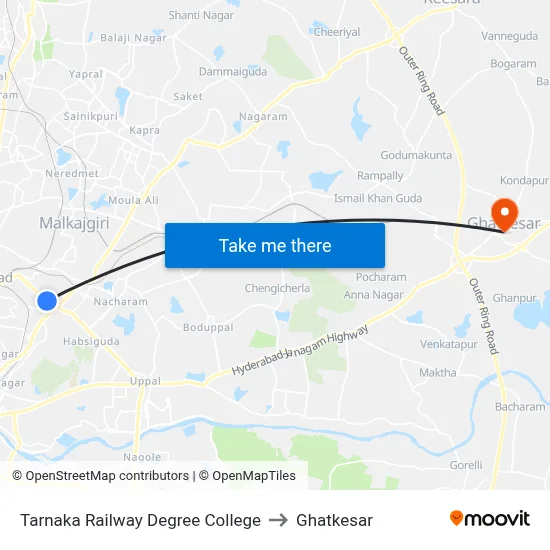 Tarnaka Railway Degree College to Ghatkesar map