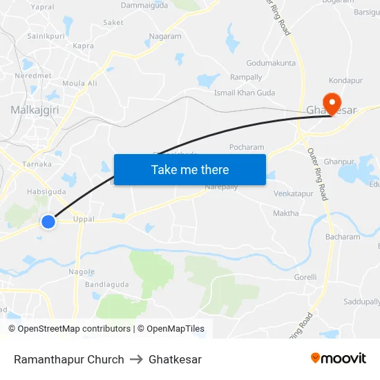 Ramanthapur Church to Ghatkesar map