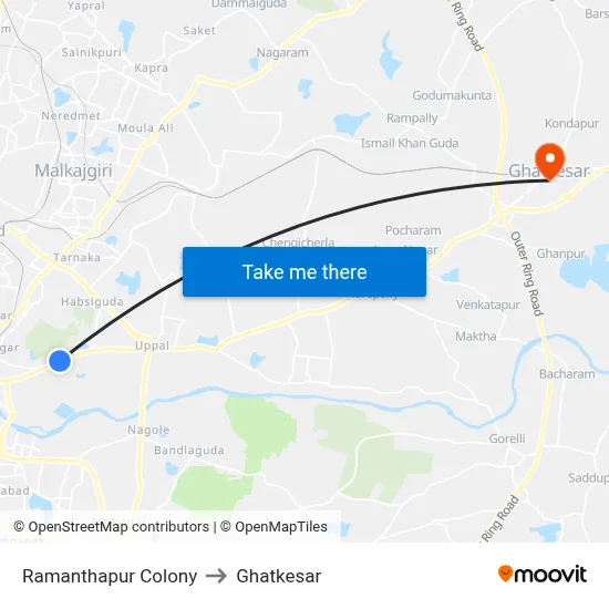 Ramanthapur Colony to Ghatkesar map