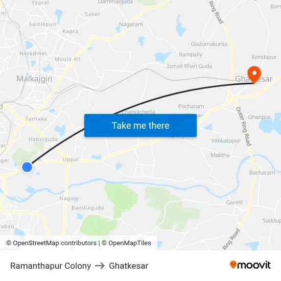 Ramanthapur Colony to Ghatkesar map