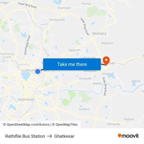 Rathifile Bus Station to Ghatkesar map