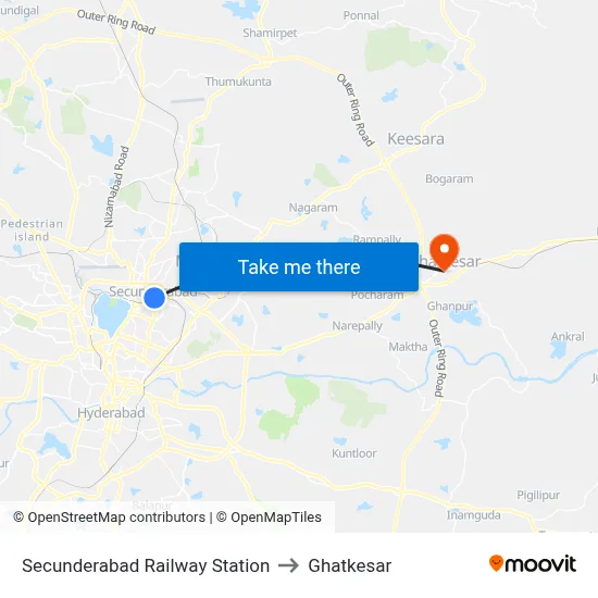 Secunderabad Railway Station to Ghatkesar map