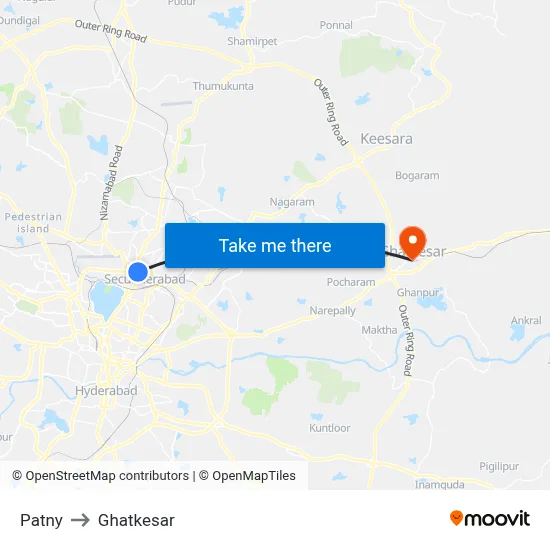 Patny to Ghatkesar map