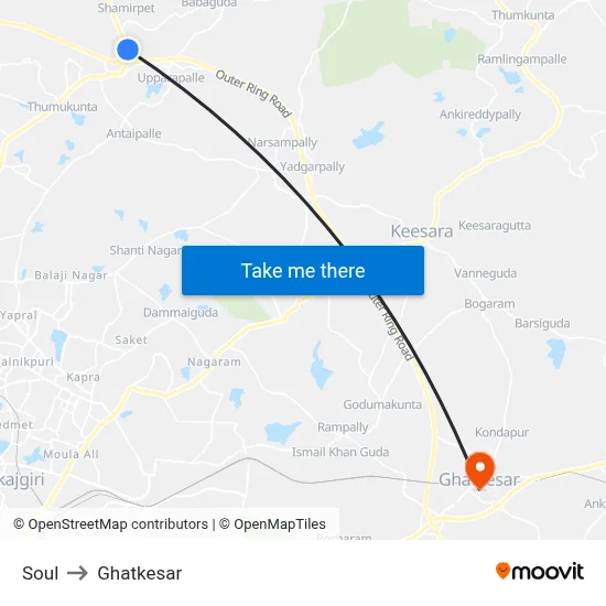 Soul to Ghatkesar map