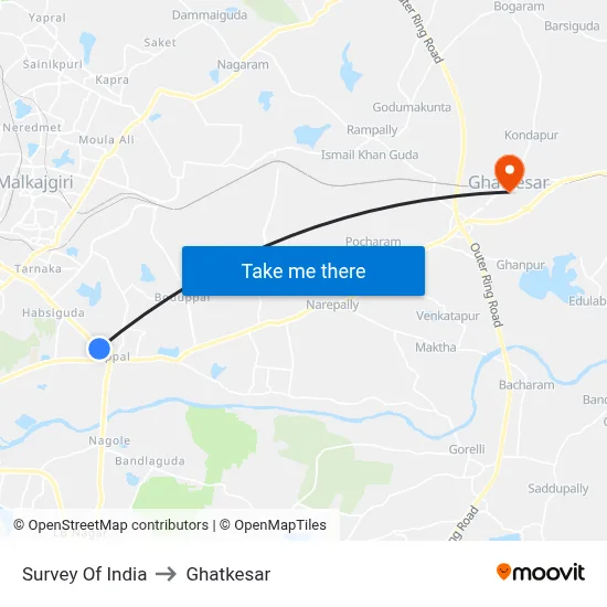 Survey Of India to Ghatkesar map