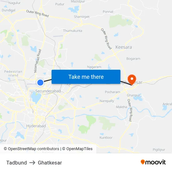 Tadbund to Ghatkesar map