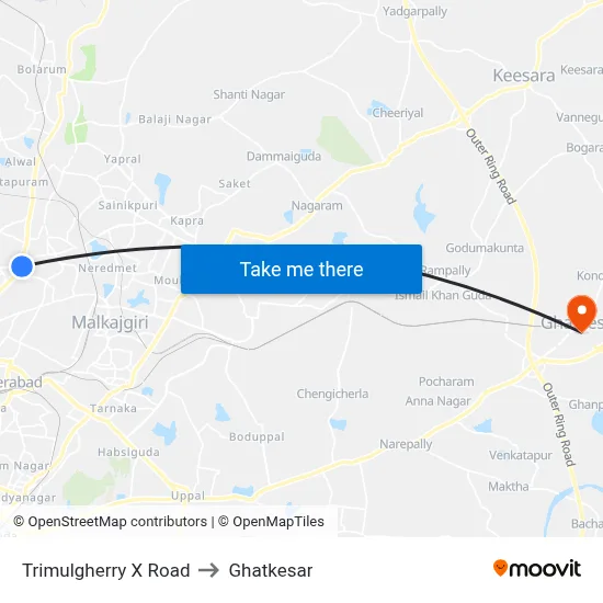 Trimulgherry X Road to Ghatkesar map