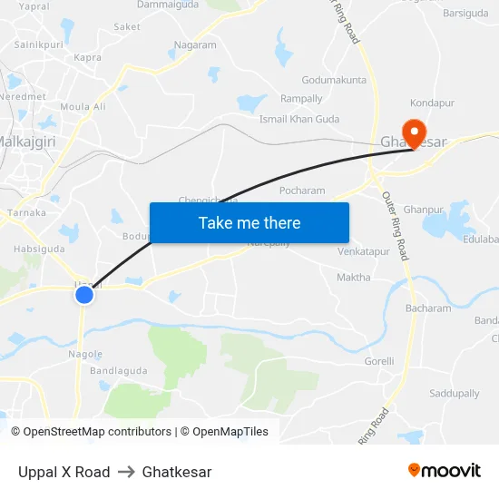 Uppal X Road to Ghatkesar map