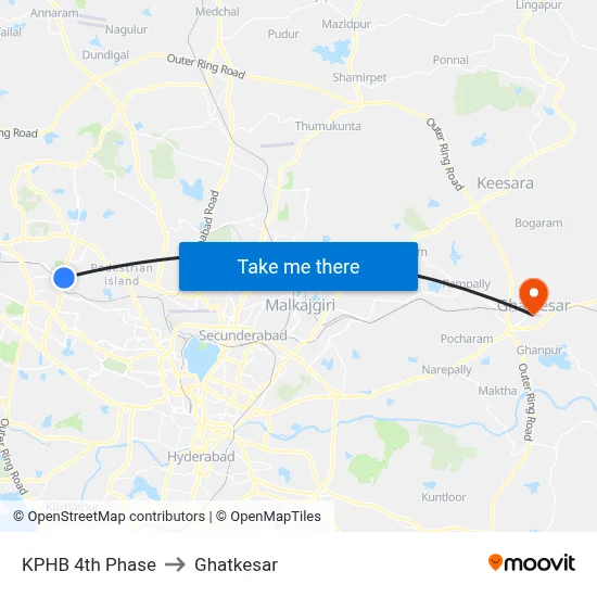 KPHB 4th Phase to Ghatkesar map