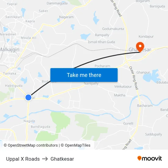 Uppal X Roads to Ghatkesar map