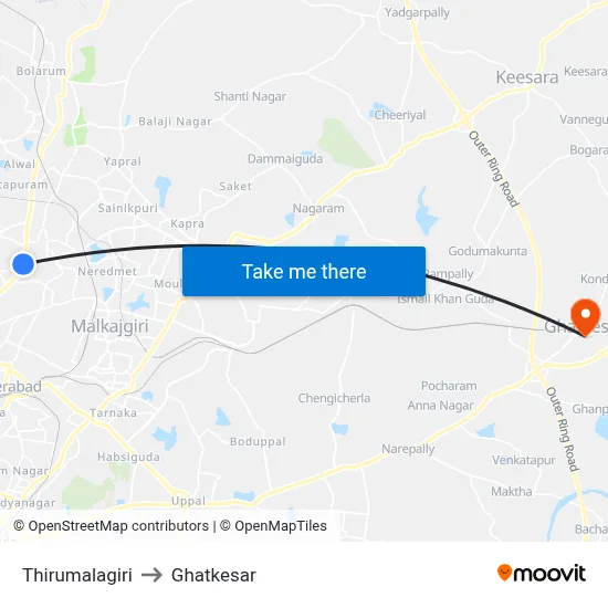 Thirumalagiri to Ghatkesar map