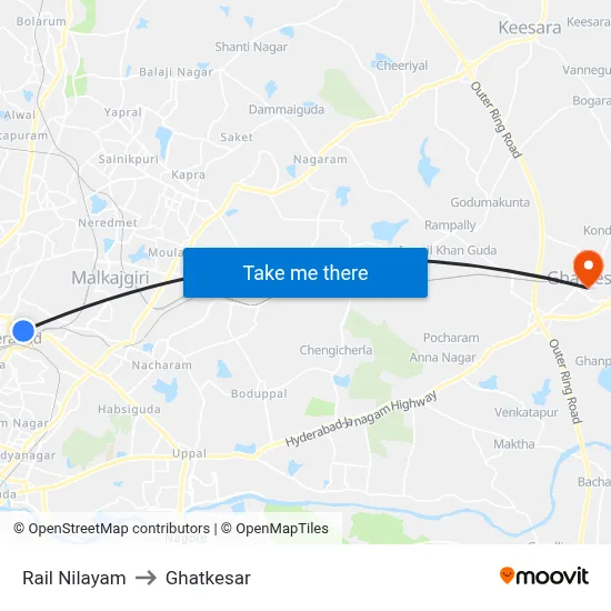 Rail Nilayam to Ghatkesar map