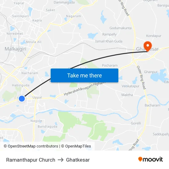 Ramanthapur Church to Ghatkesar map
