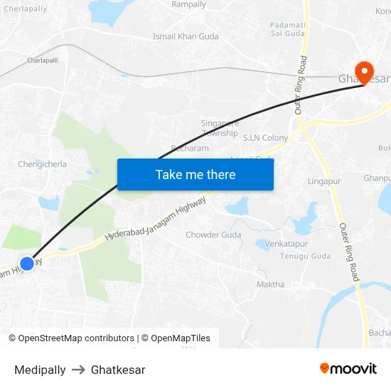 Medipally to Ghatkesar map