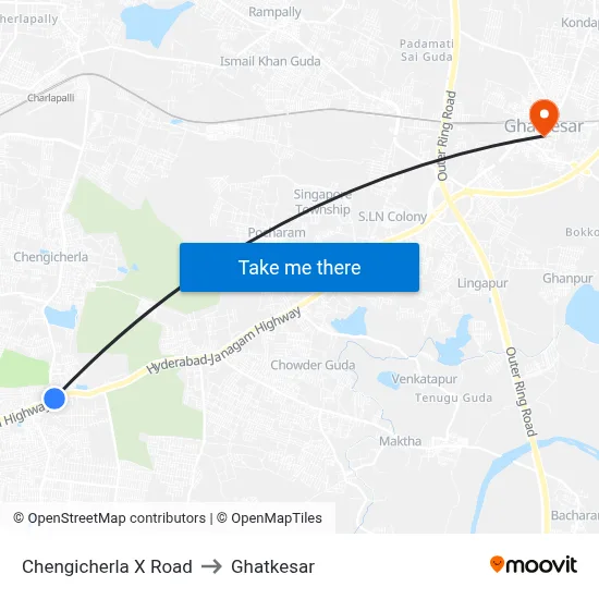 Chengicherla X Road to Ghatkesar map
