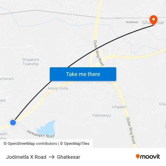 Jodimetla X Road to Ghatkesar map