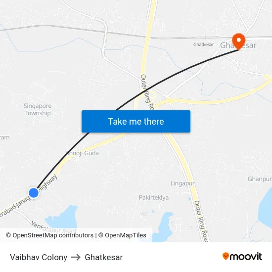 Vaibhav Colony to Ghatkesar map