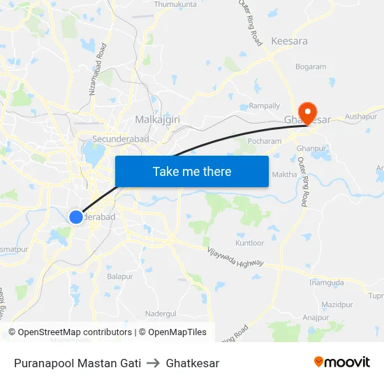 Puranapool Mastan Gati to Ghatkesar map