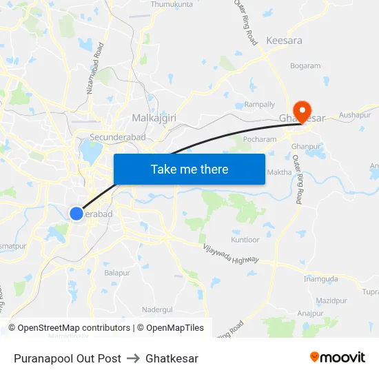 Puranapool Out Post to Ghatkesar map