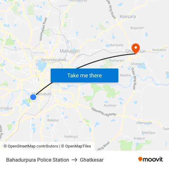 Bahadurpura Police Station to Ghatkesar map