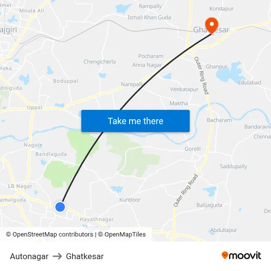 Autonagar to Ghatkesar map