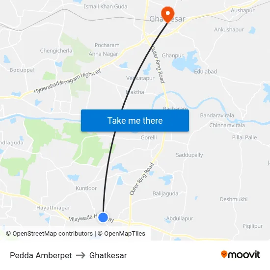 Pedda Amberpet to Ghatkesar map
