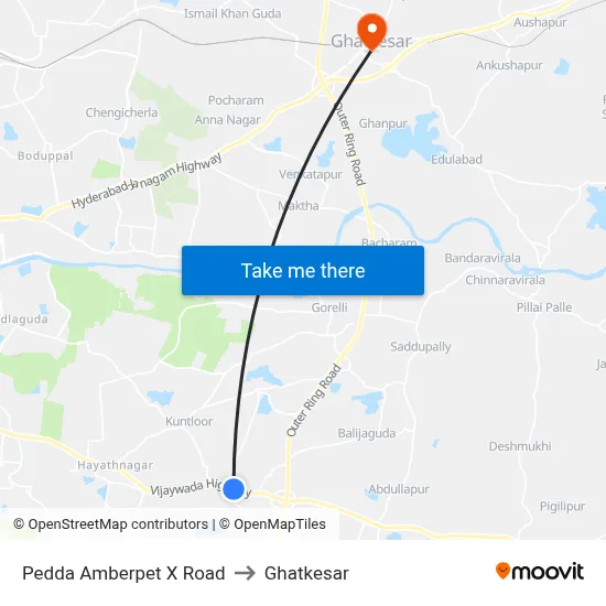 Pedda Amberpet X Road to Ghatkesar map