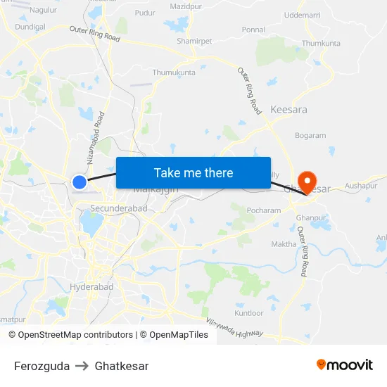 Ferozguda to Ghatkesar map