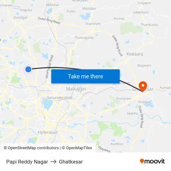 Papi Reddy Nagar to Ghatkesar map