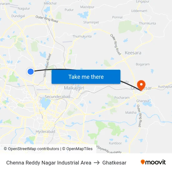 Chenna Reddy Nagar Industrial Area to Ghatkesar map