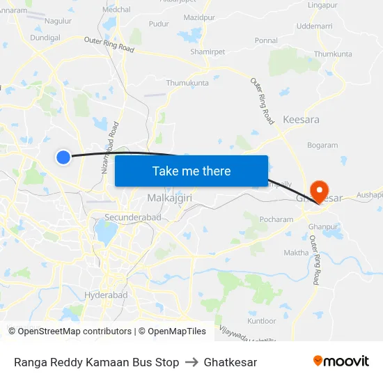 Ranga Reddy Kamaan Bus Stop to Ghatkesar map